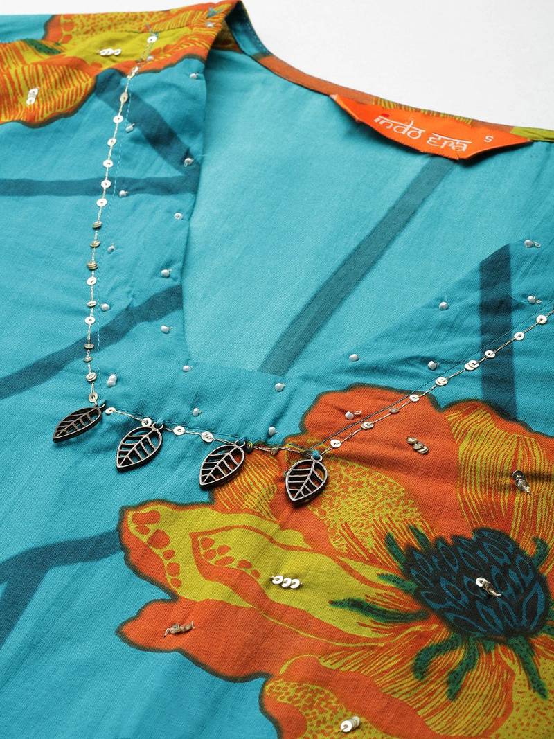 Floral Printed Pure Cotton Kurta with Trousers