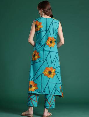 Floral Printed Pure Cotton Kurta with Trousers 5