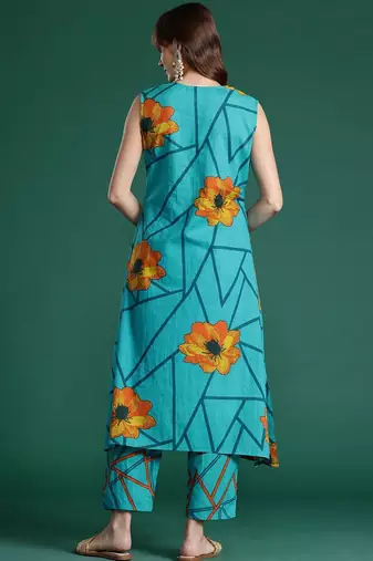 Floral Printed Pure Cotton Kurta with Trousers