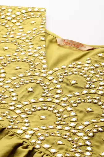 Plus Size Embroidered A-Line Kurta Trousers With Dupatta Set