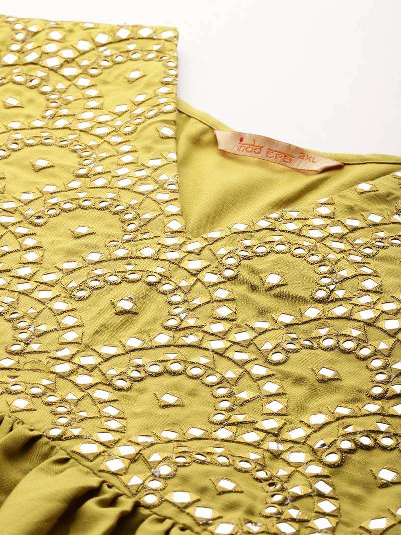 Plus Size Embroidered A-Line Kurta Trousers With Dupatta Set