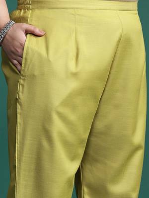 Plus Size Embroidered A-Line Kurta Trousers With Dupatta Set 3