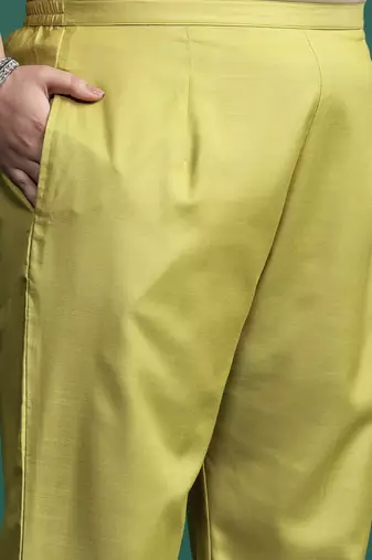 Plus Size Embroidered A-Line Kurta Trousers With Dupatta Set