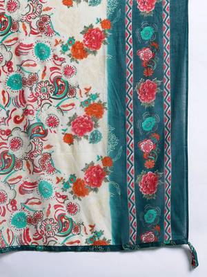 Floral Printed Mirror Work Kurta with Trousers & With Dupatta 4