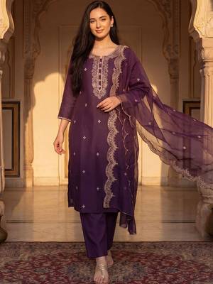 Women Ethnic Motifs Embroidered Regular Thread Work Kurta with Trousers & With Dupatta 1