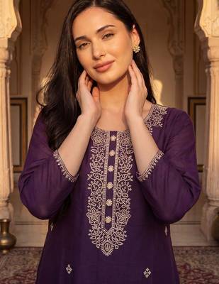 Women Ethnic Motifs Embroidered Regular Thread Work Kurta with Trousers & With Dupatta 6