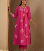 Women Floral Printed Cotton A-Line Kurta with Trousers