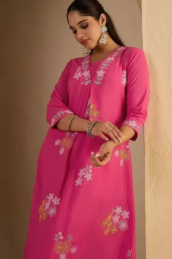 Women Floral Printed Cotton A-Line Kurta with Trousers