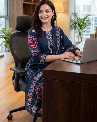 Women Ethnic Motifs Printed Regular Thread Work Pure Cotton Kurta with Trousers & With Dupatta 5