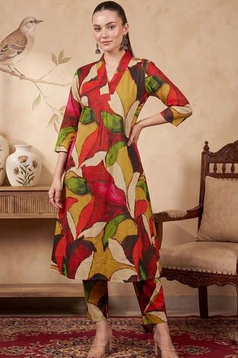 Women Printed Regular  Cotton Kurta with Trousers