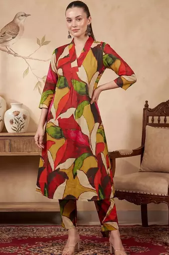 Women Printed Regular Pure Cotton Kurta with Trousers