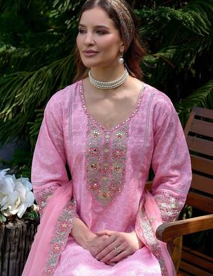 Women Ethnic Motifs Embroidered Regular Thread Work Pure Cotton Kurta with Trousers & With Dupatta 2