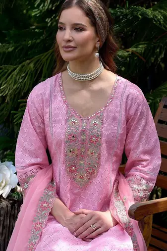 Women Ethnic Motifs Embroidered Regular Thread Work Pure Cotton Kurta with Trousers & With Dupatta