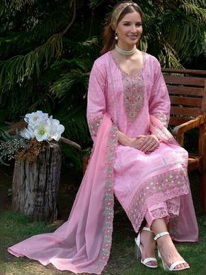Women Ethnic Motifs Embroidered Regular Thread Work Pure Cotton Kurta with Trousers & With Dupatta 5