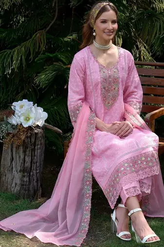 Women Ethnic Motifs Embroidered Regular Thread Work Pure Cotton Kurta with Trousers & With Dupatta