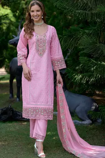 Women Ethnic Motifs Embroidered Regular Thread Work Pure Cotton Kurta with Trousers & With Dupatta