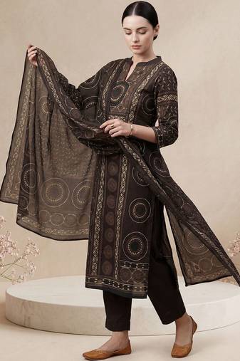 Women Ethnic Motifs Printed Regular Mirror Work Pure Cotton Kurta with Trousers & With Dupatta