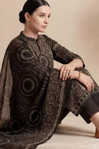 Women Ethnic Motifs Printed Regular Mirror Work Pure Cotton Kurta with Trousers & With Dupatta