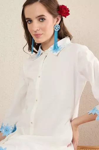 Women Floral Embroidered Regular Thread Work Pure Cotton Kurta with Palazzos