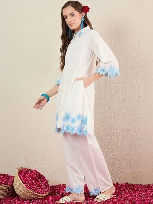 Women Floral Embroidered Regular Thread Work Pure Cotton Kurta with Palazzos 3