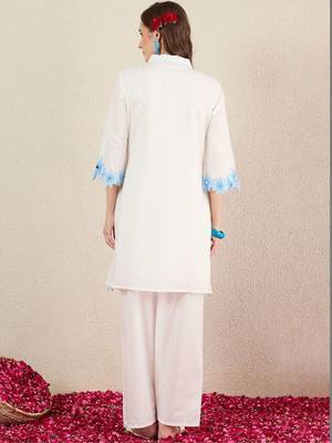Women Floral Embroidered Regular Thread Work Pure Cotton Kurta with Palazzos 4
