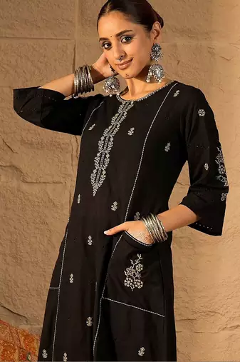 Women Ethnic Motifs Embroidered Regular Thread Work Pure Cotton Kurta with Trousers