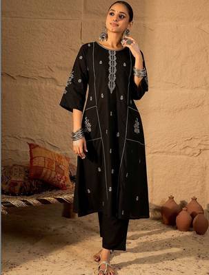 Women Ethnic Motifs Embroidered Regular Thread Work Pure Cotton Kurta with Trousers 5
