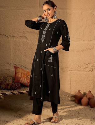 Women Ethnic Motifs Embroidered Regular Thread Work Pure Cotton Kurta with Trousers 6