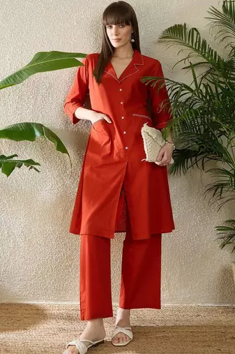 Women Regular Thread Work Pure Cotton Kurta with Palazzos