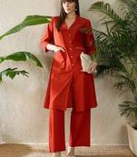 Women Regular Thread Work Pure Cotton Kurta with Palazzos
