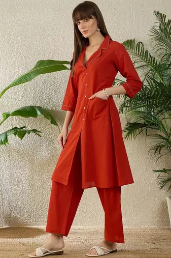 Women Regular Thread Work Pure Cotton Kurta with Palazzos