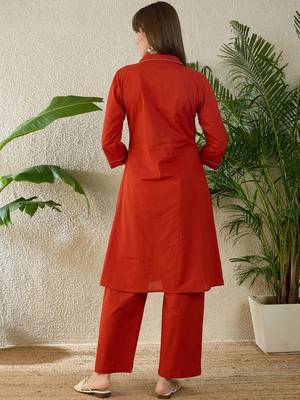Women Regular Thread Work Pure Cotton Kurta with Palazzos 4
