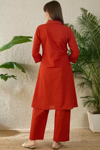 Women Regular Thread Work Pure Cotton Kurta with Palazzos