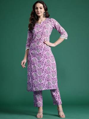 Floral Printed Pure Cotton Kurta with Trousers 4