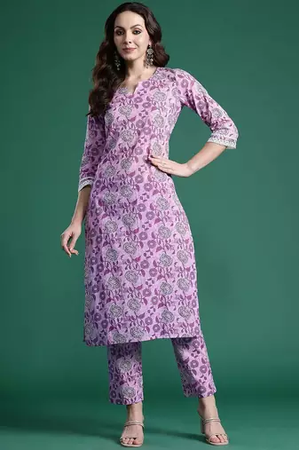 Floral Printed Pure Cotton Kurta with Trousers