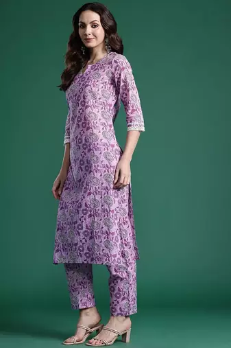 Floral Printed Pure Cotton Kurta with Trousers