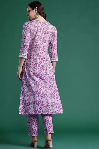 Floral Printed Pure Cotton Kurta with Trousers