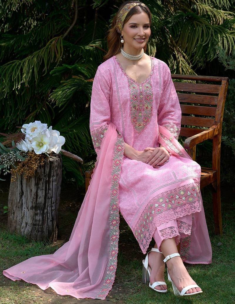Women Ethnic Motifs Embroidered Regular Mirror Work Pure Cotton Kurta with Trousers & With Dupatta