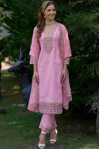 Women Ethnic Motifs Embroidered Regular Mirror Work Pure Cotton Kurta with Trousers & With Dupatta