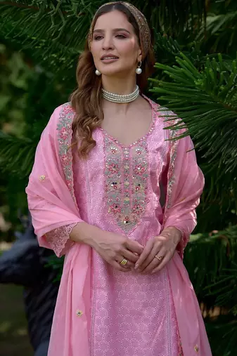 Women Ethnic Motifs Embroidered Regular Mirror Work Pure Cotton Kurta with Trousers & With Dupatta