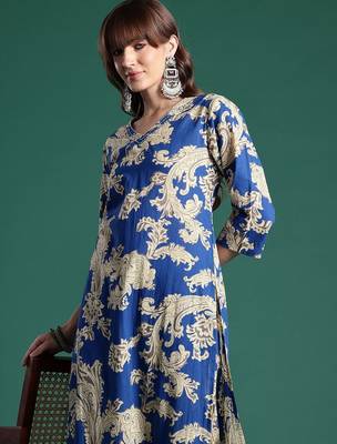 Floral Printed Pure Cotton Kurta with Trousers 1