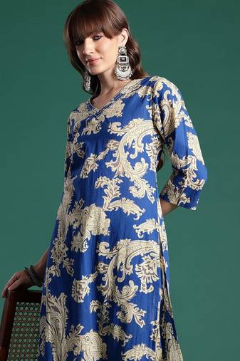 Floral Printed  Cotton Kurta with Trousers