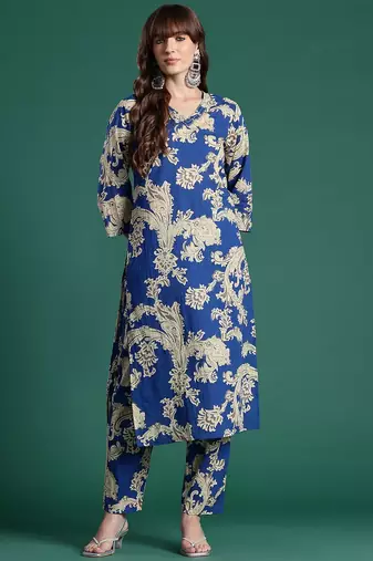 Floral Printed Pure Cotton Kurta with Trousers