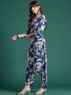 Floral Printed Pure Cotton Kurta with Trousers 5