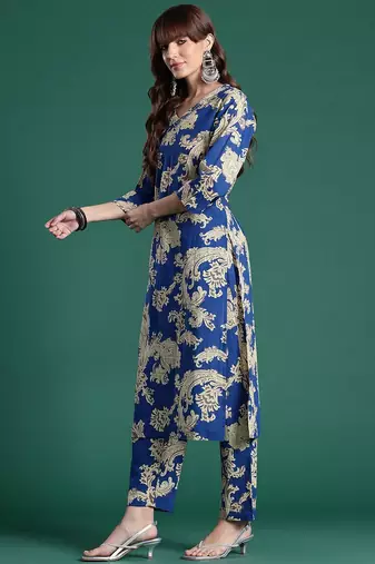 Floral Printed Pure Cotton Kurta with Trousers