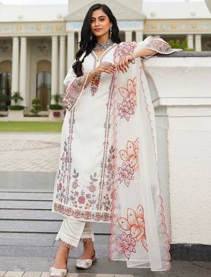 Women Ethnic Motifs Embroidered Regular Thread Work Kurta with Trousers & With Dupatta 1