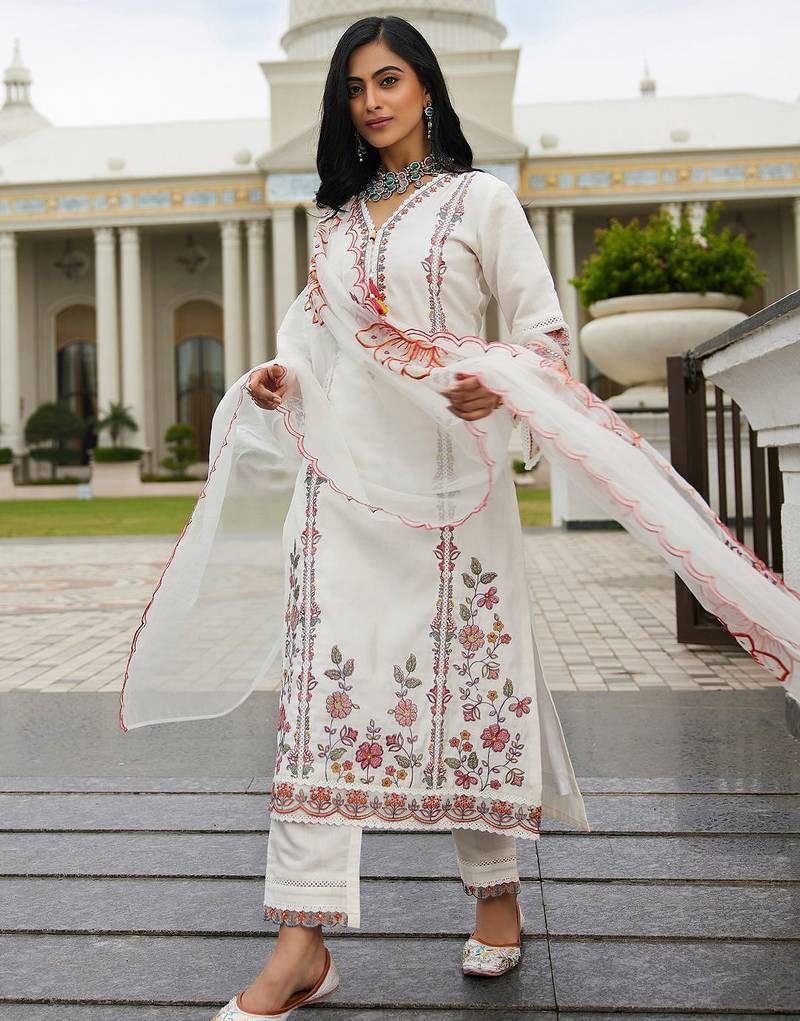 Women Ethnic Motifs Embroidered Regular Thread Work Kurta with Trousers & With Dupatta