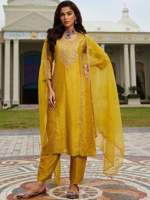 Women Ethnic Motifs Embroidered Regular Kurta with Trousers & With Dupatta 6