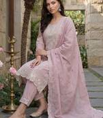 Women Floral Embroidered Regular Sequinned Pure Cotton Kurta with Trousers & With Dupatta