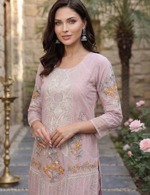 Women Floral Embroidered Regular Sequinned Pure Cotton Kurta with Trousers & With Dupatta 2
